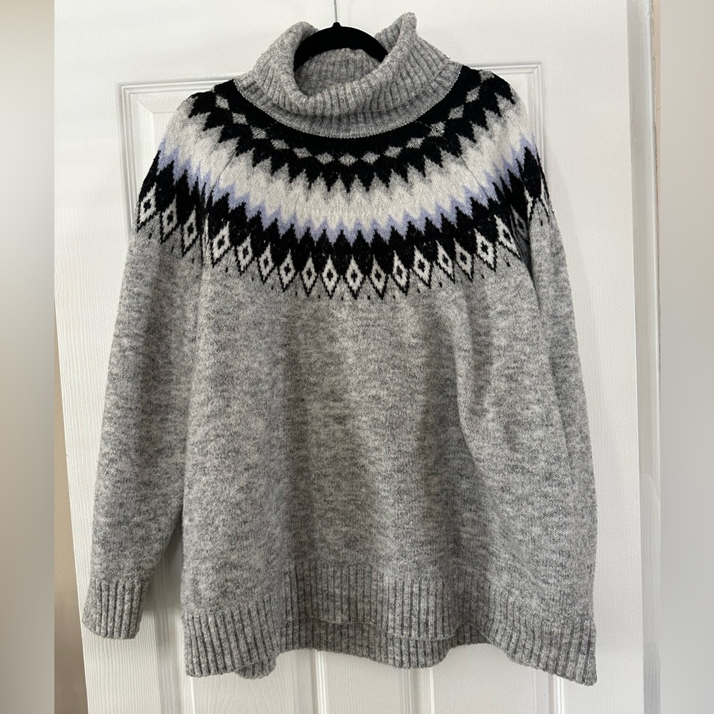 Gray Patterned Turtleneck Sweater Aspen 2X - Picture 2 of 4
